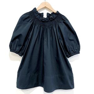 J. Crew Smocked-Neck Puff-Sleeve Cotton Poplin Top in Black